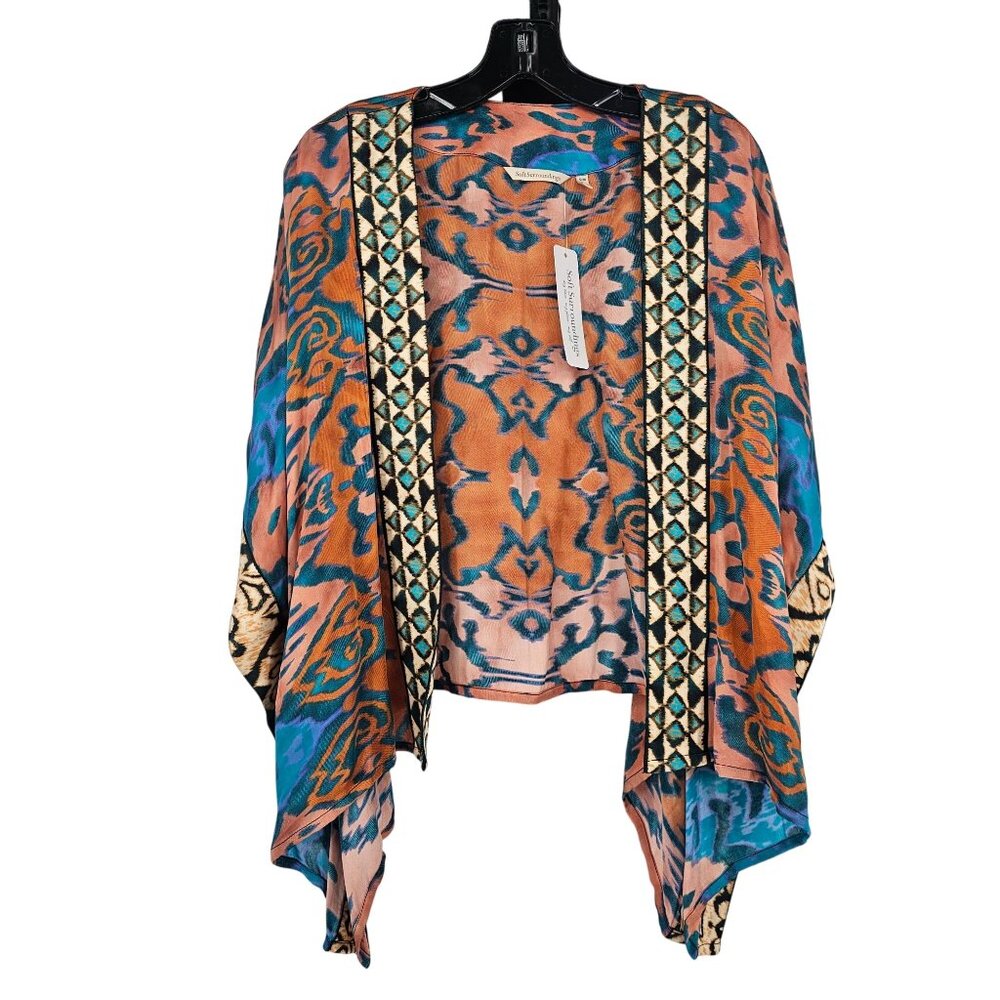 Soft‎ Surroundings Anatolia Topper Kimono Cardigan S/M Ikat Boho Hanky Oversized